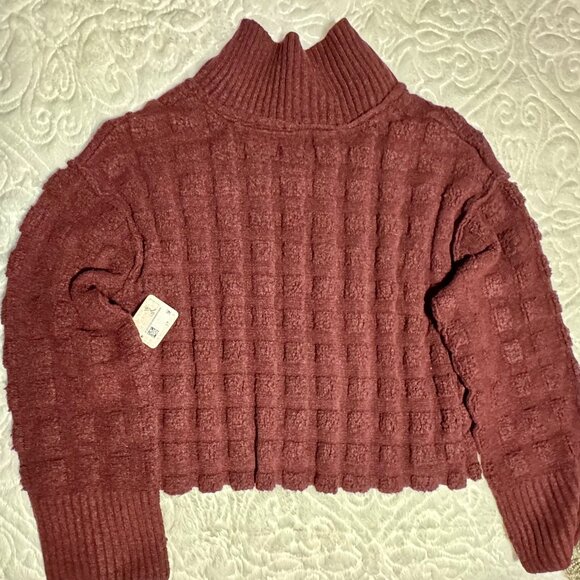 FREE PEOPLE Care FP Soul Searcher Mock Neck Sweater / Wine Heather New with Tags - Picture 7 of 8